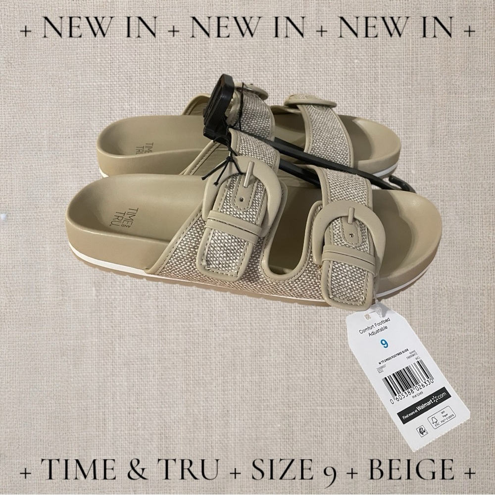 Time & Tru Beige Slide Sandals